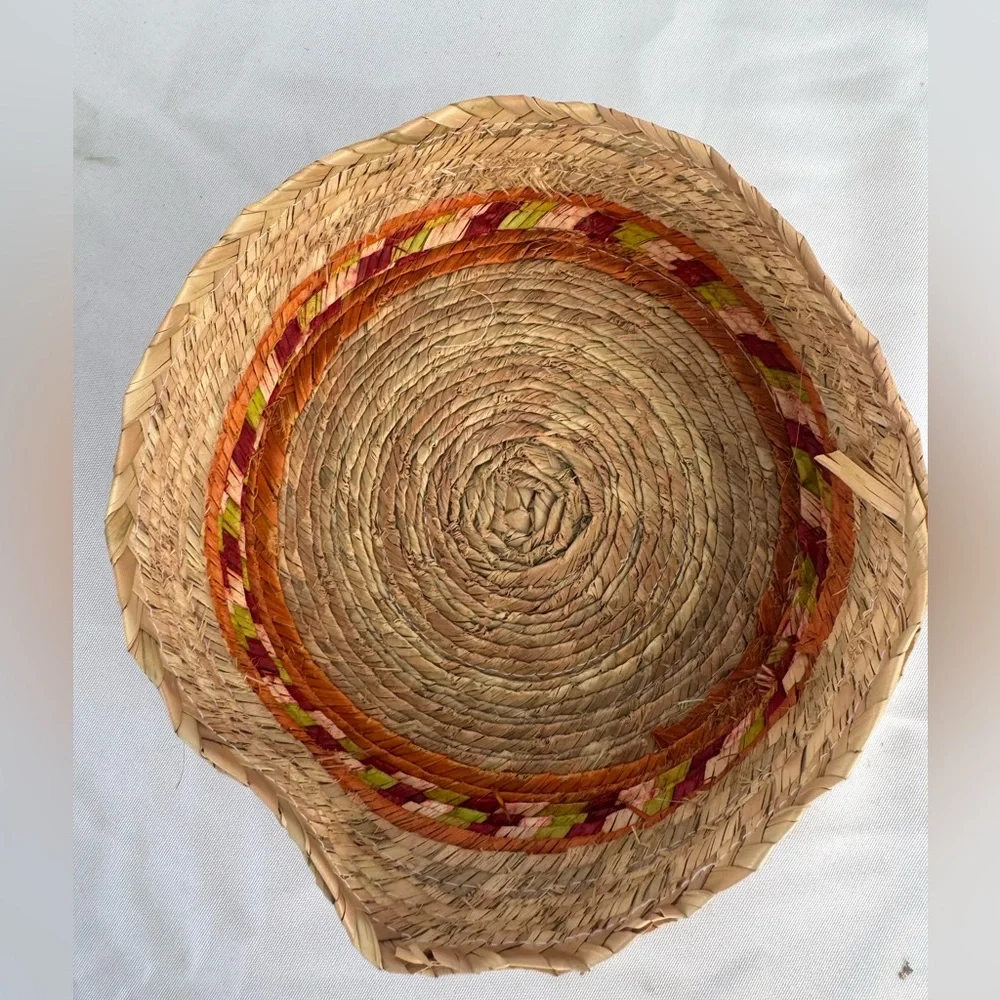 Handcrafted Pink and Tan Woven Basket / tortilla basket